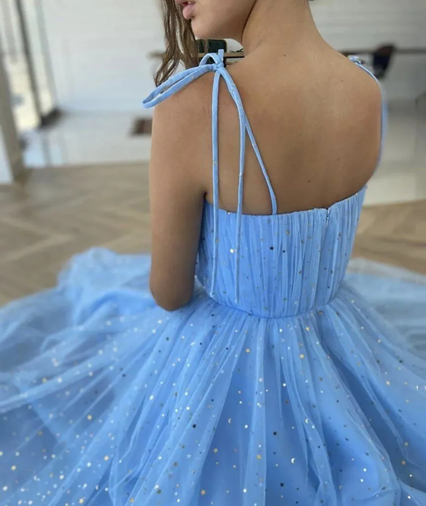 Baby Blue Midi Long Prom Dress Starry Maxi Dress FD2659