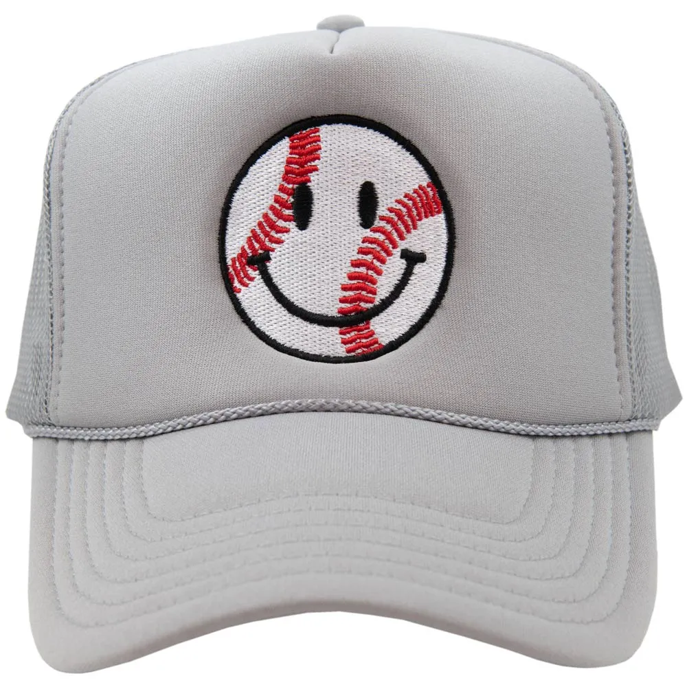 Baseball Happy Face Foam Trucker Hat By Katy Did