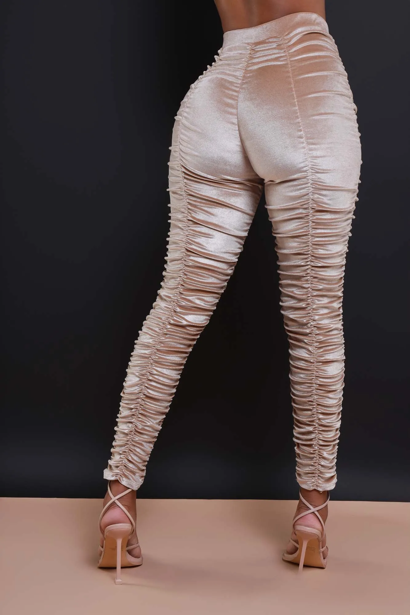 Be Honest Ruched High Waist Pants - Mushroom Velvet Leggings