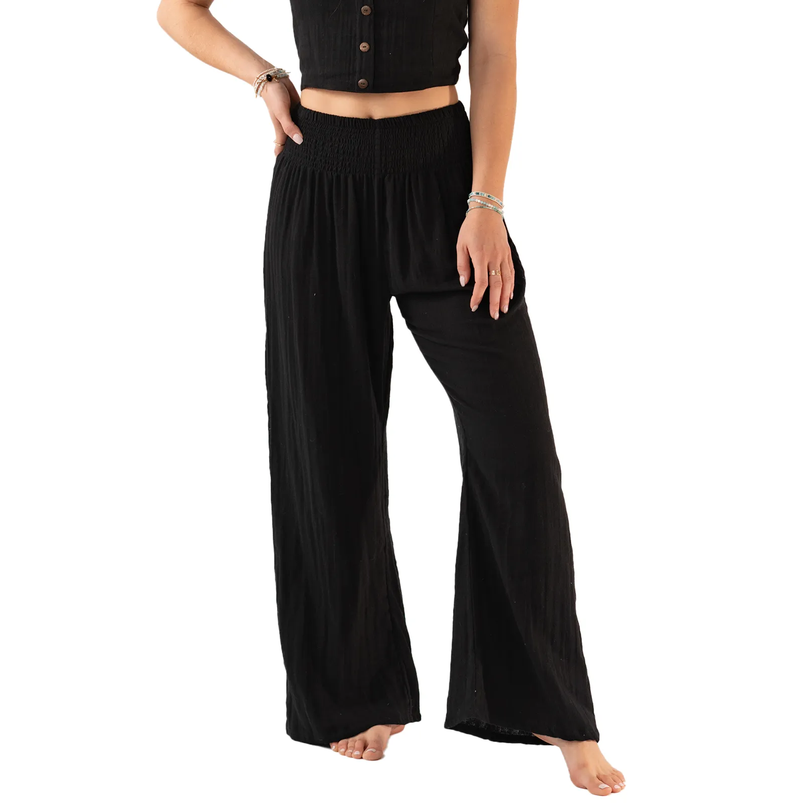 Black Wide Leg Cotton Pants