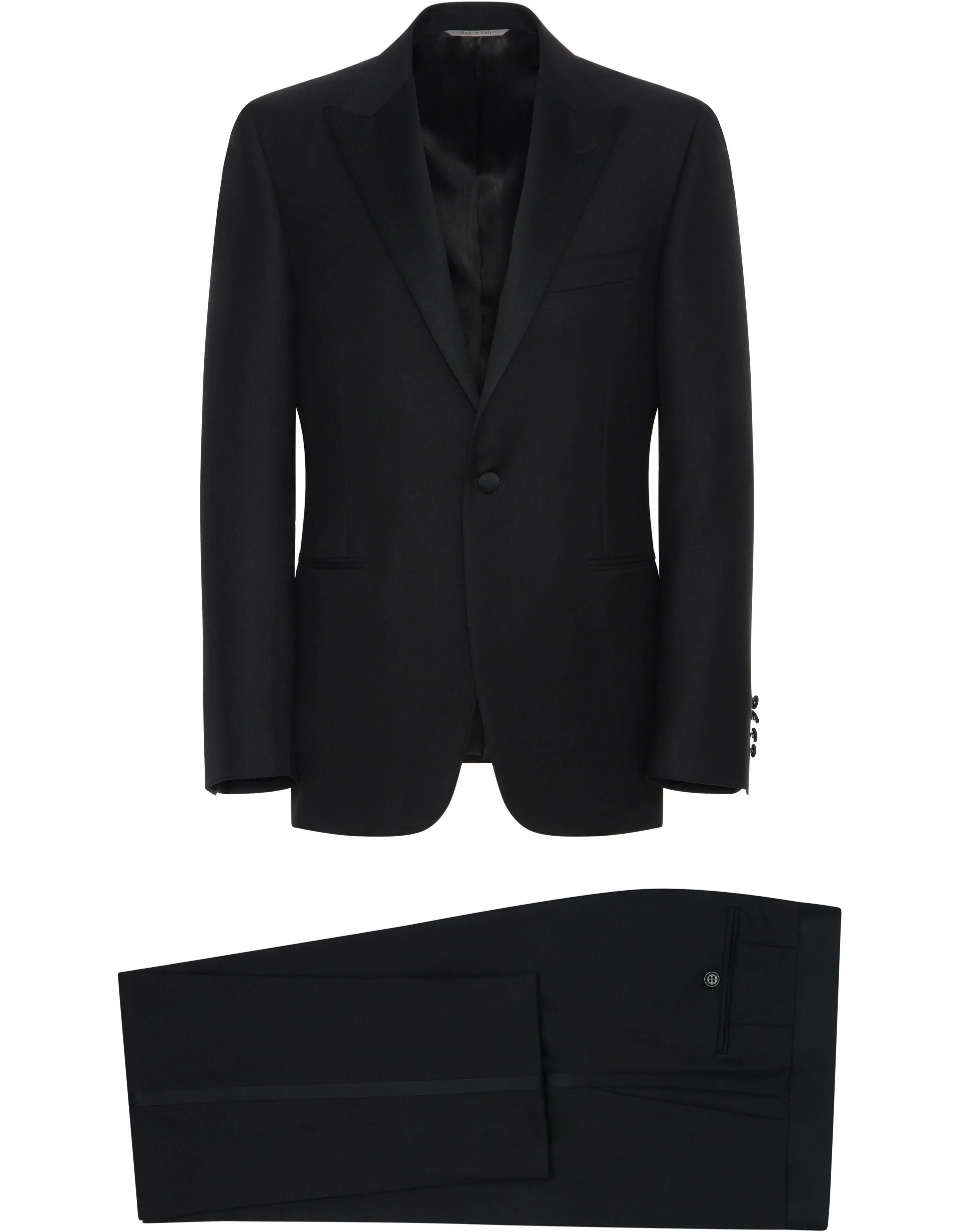 Black Wool Tuxedo With Silk Peak lapels