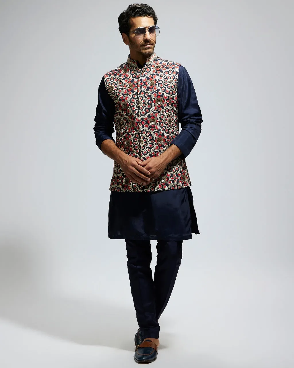 Blue Silk Embroidered Bandi Set