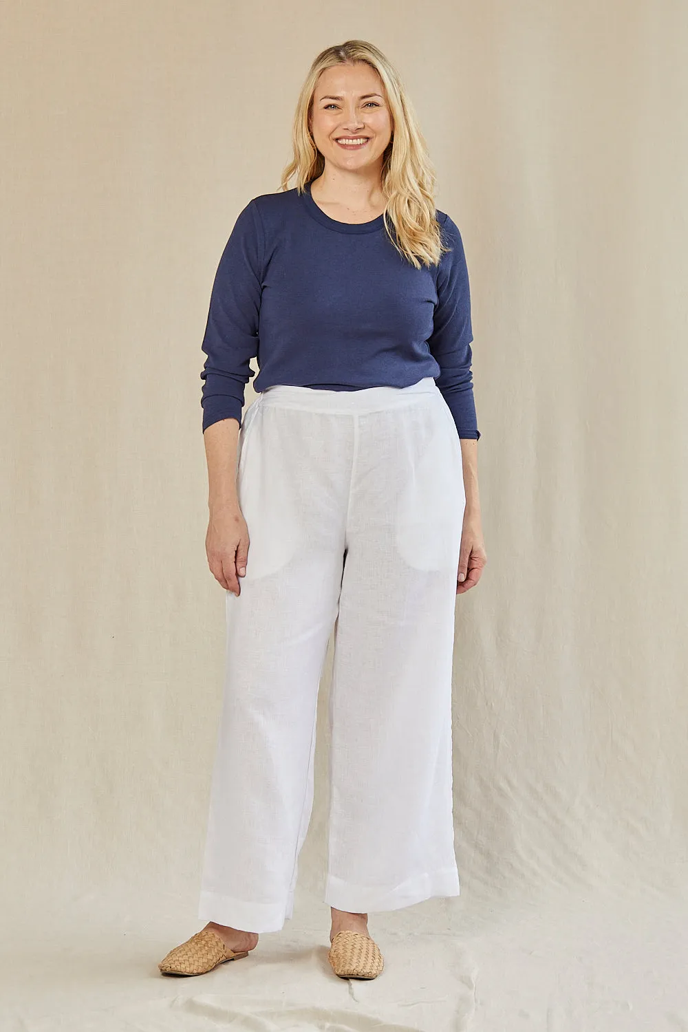 Camille Linen Wide Leg Pant in White