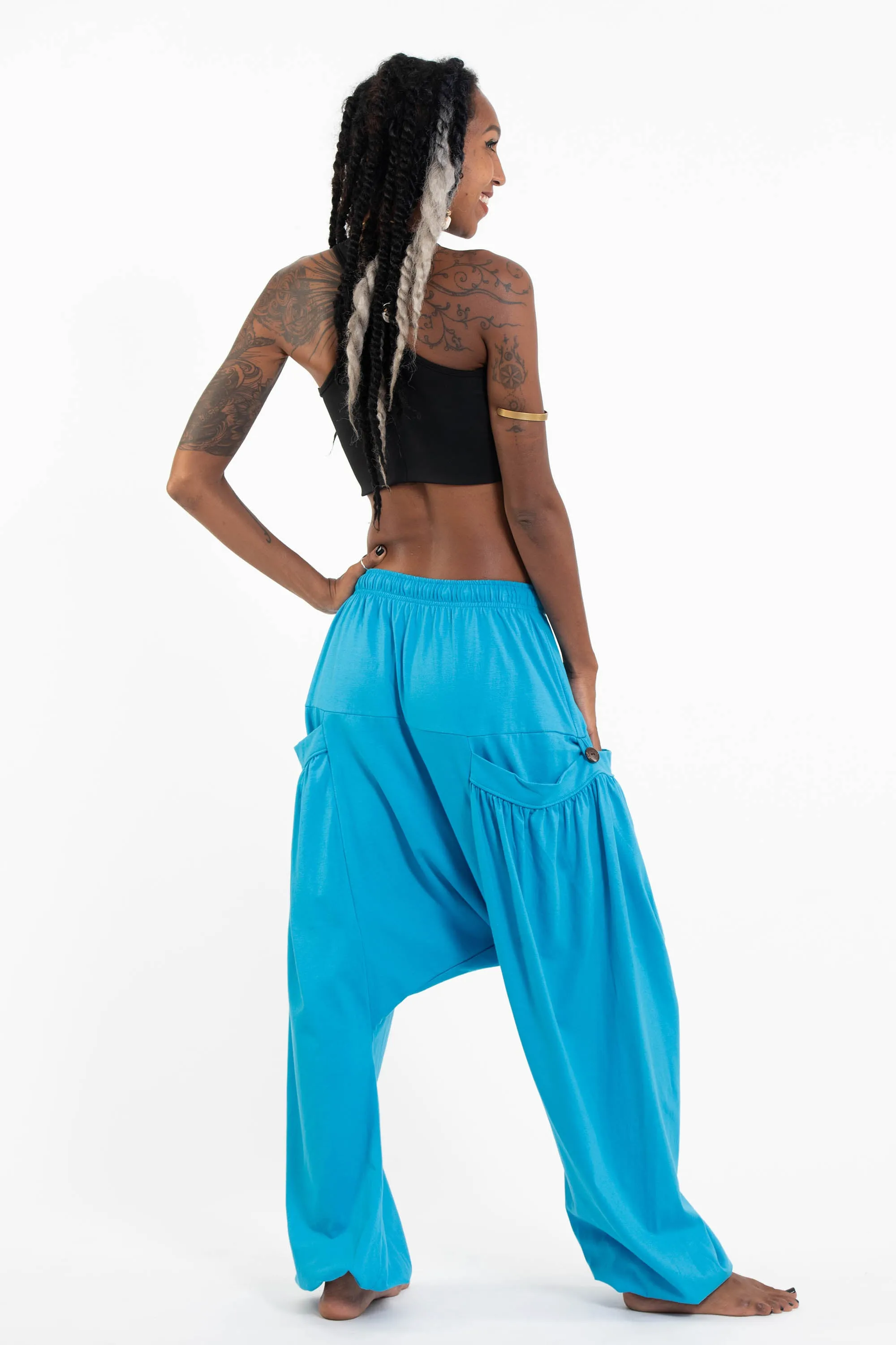 Cotton Women Harem Pants in Solid Light Blue