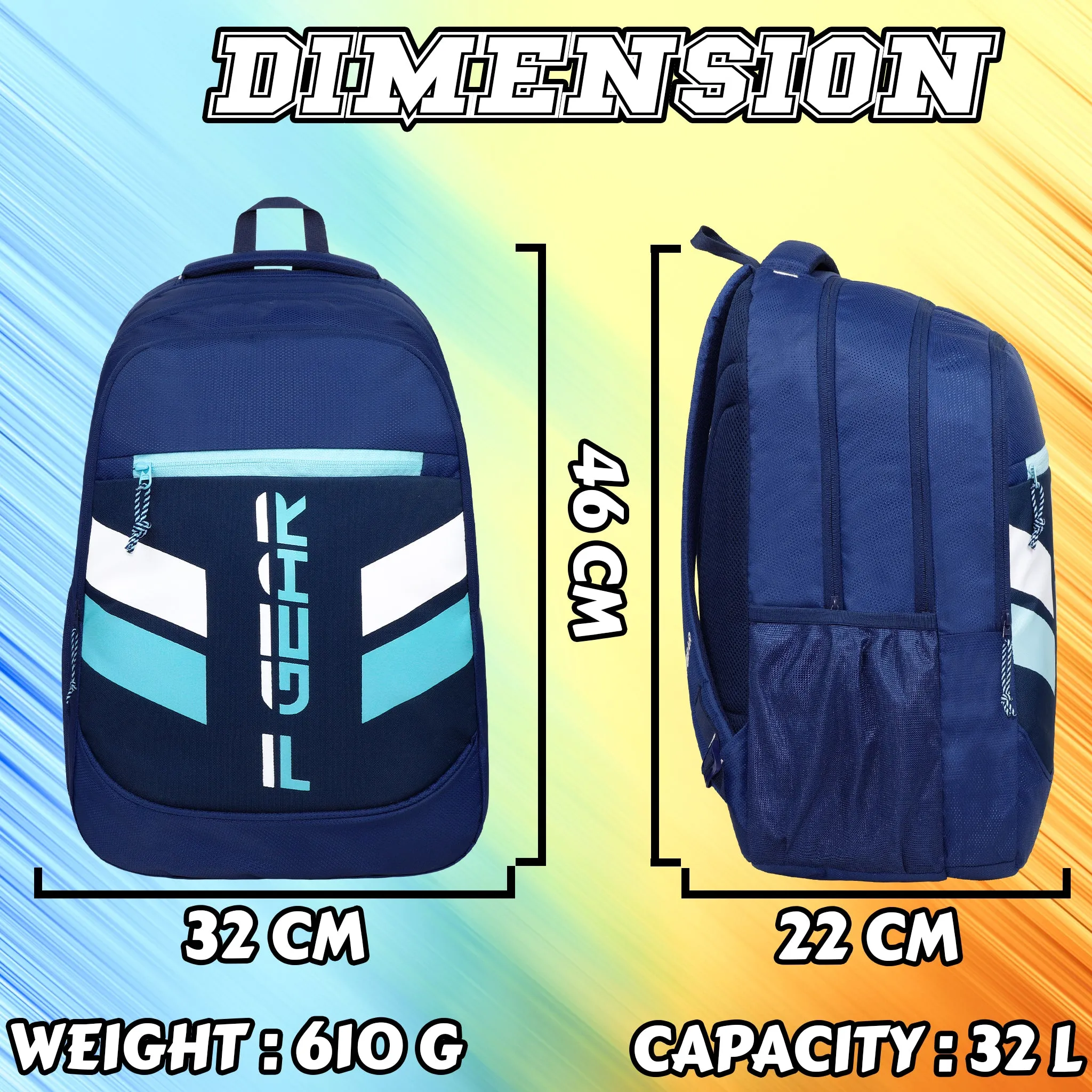 Darwin 32L Blue Backpack With Rain Cover