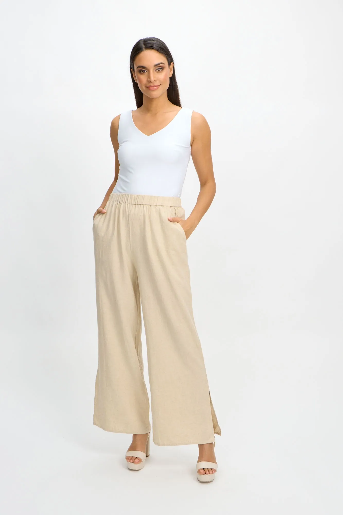 EMPROVED Viscose/Linen Pull on Wide Leg Pants