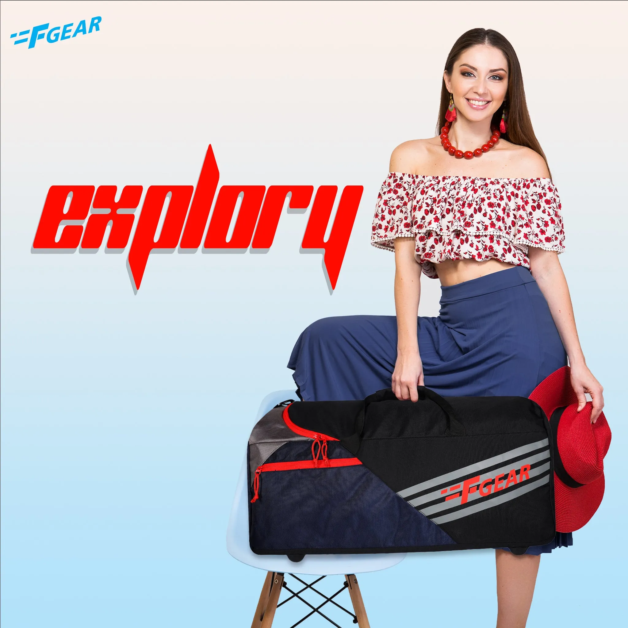 Explory V2 55L Blk Navy Red Duffel Travel Duffle