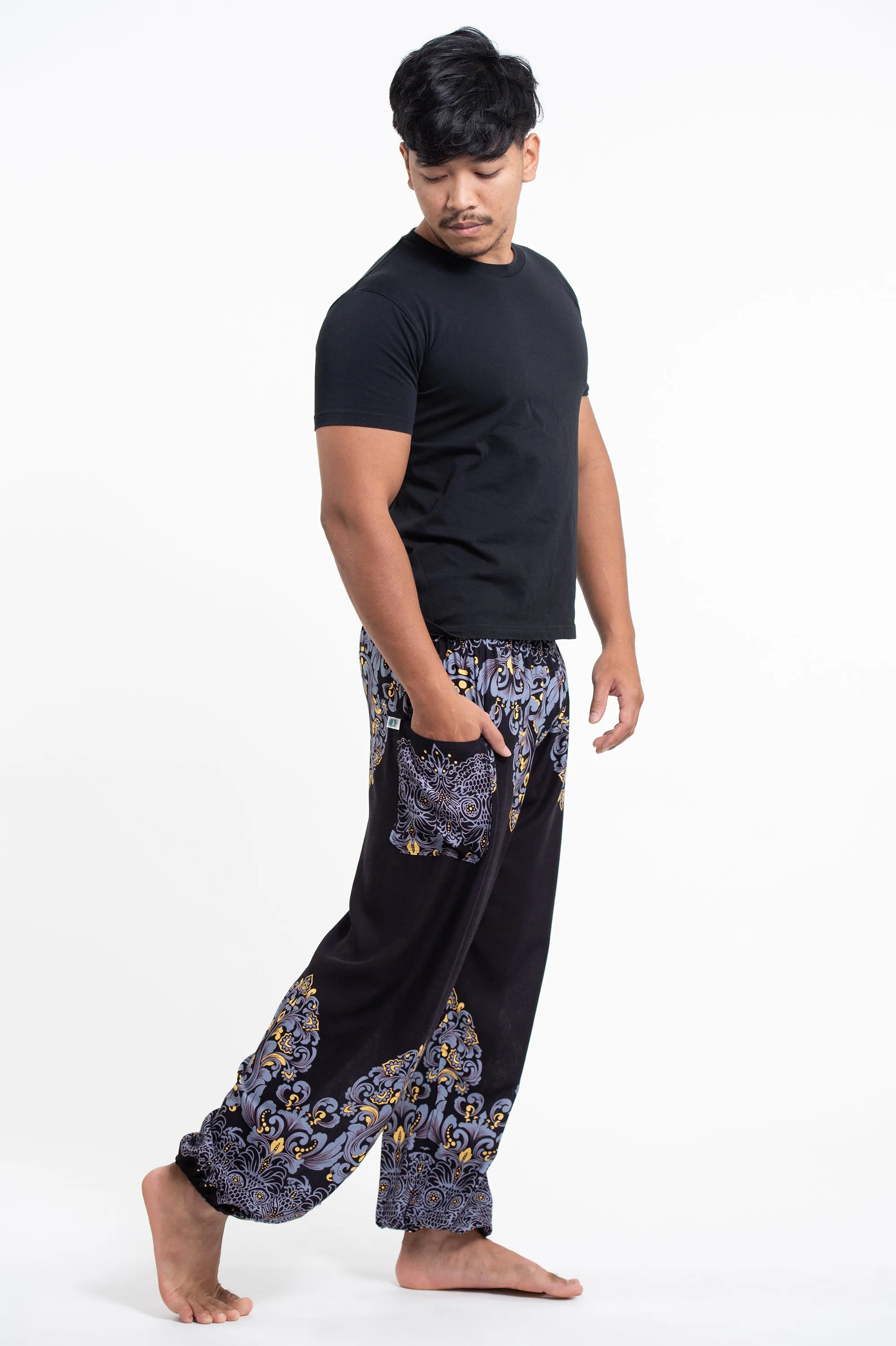 Floral Vines Men's Harem Pants in Black