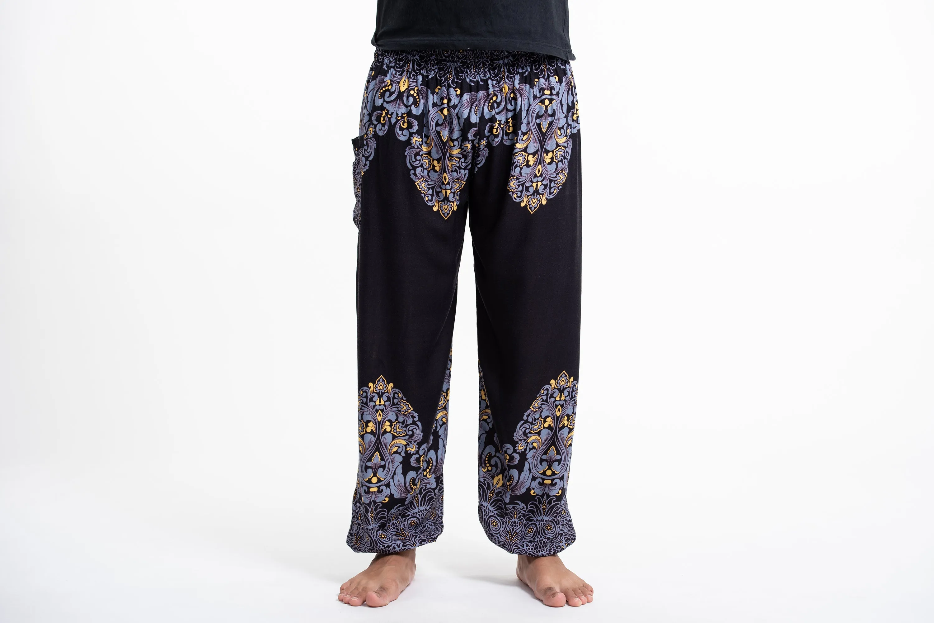 Floral Vines Men's Harem Pants in Black