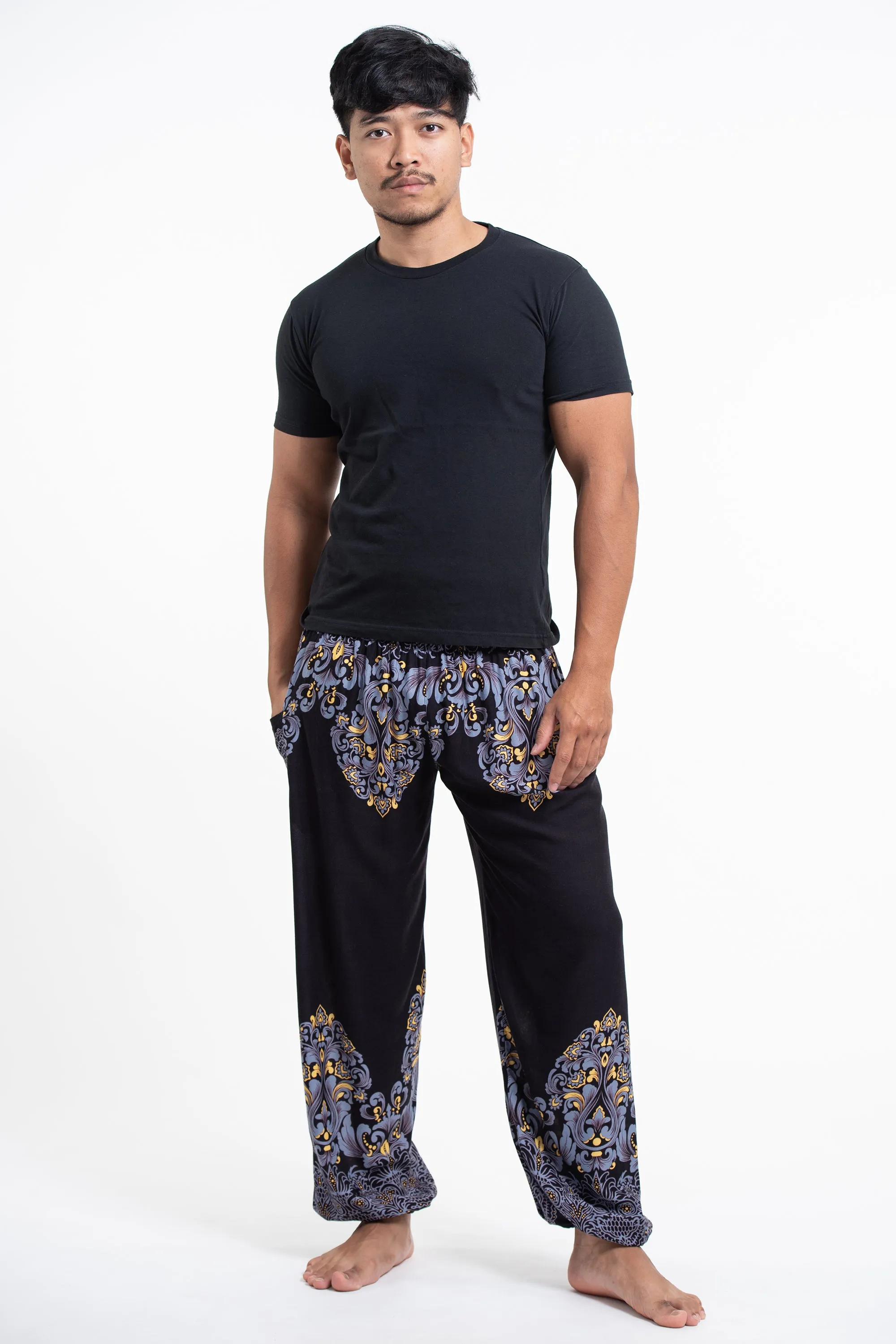 Floral Vines Men's Harem Pants in Black