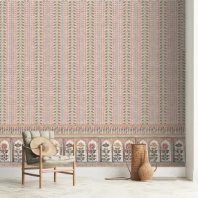 Kala Heritage Elegance: Intricate Indian Temple Art Wallpaper in Pink and Yellow