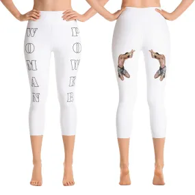 Our best viral yoga capri leggings with woman power - White Color with White Letters