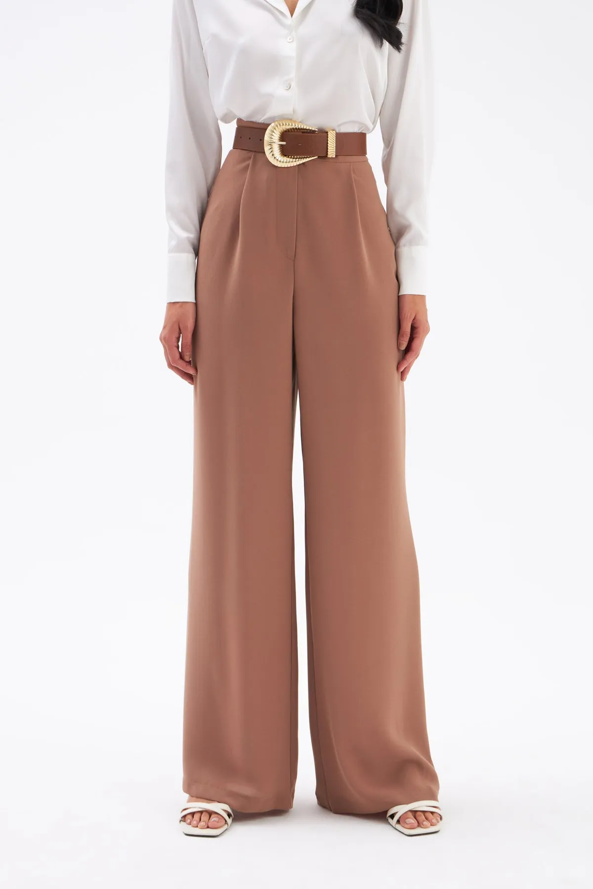 Pleated Crepe Trousers - CAMEL