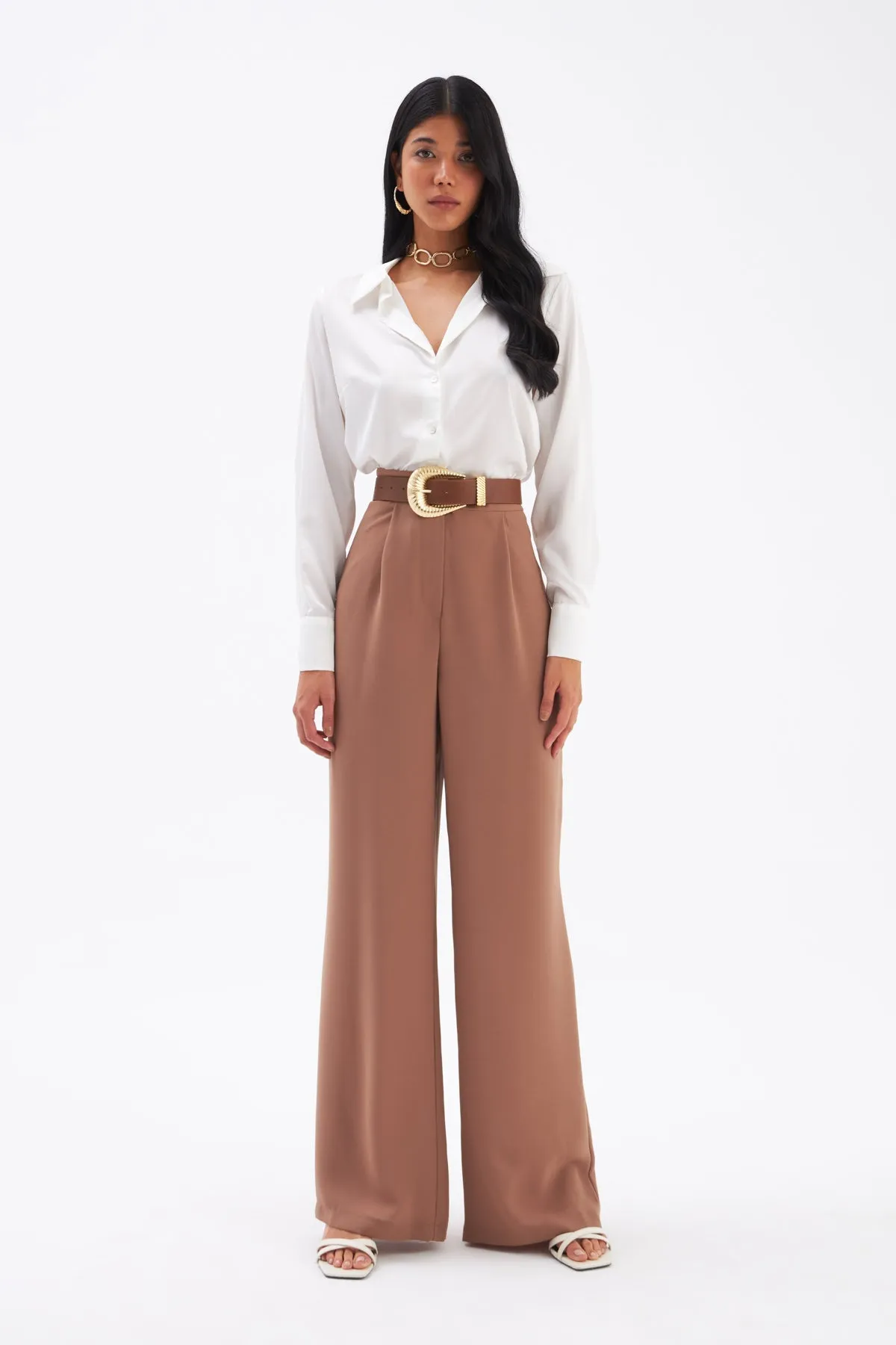 Pleated Crepe Trousers - CAMEL