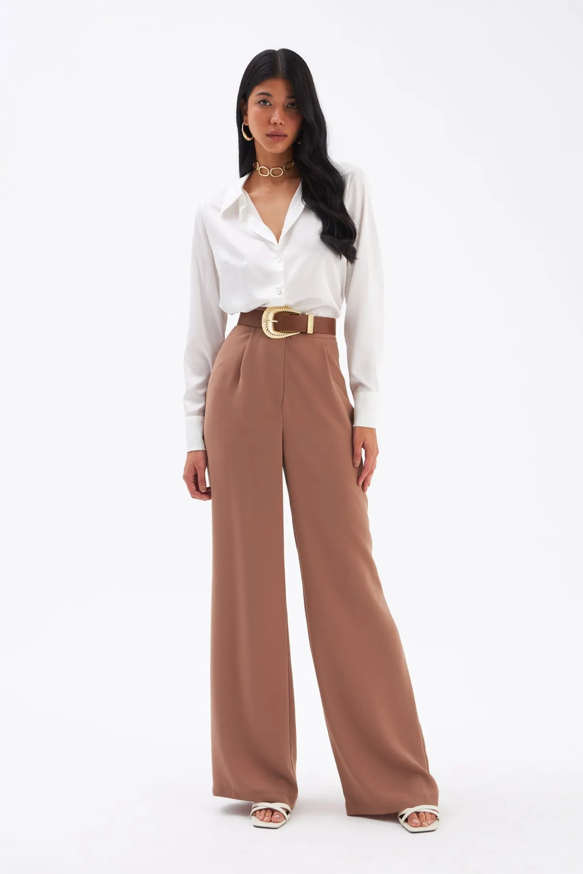 Pleated Crepe Trousers - CAMEL