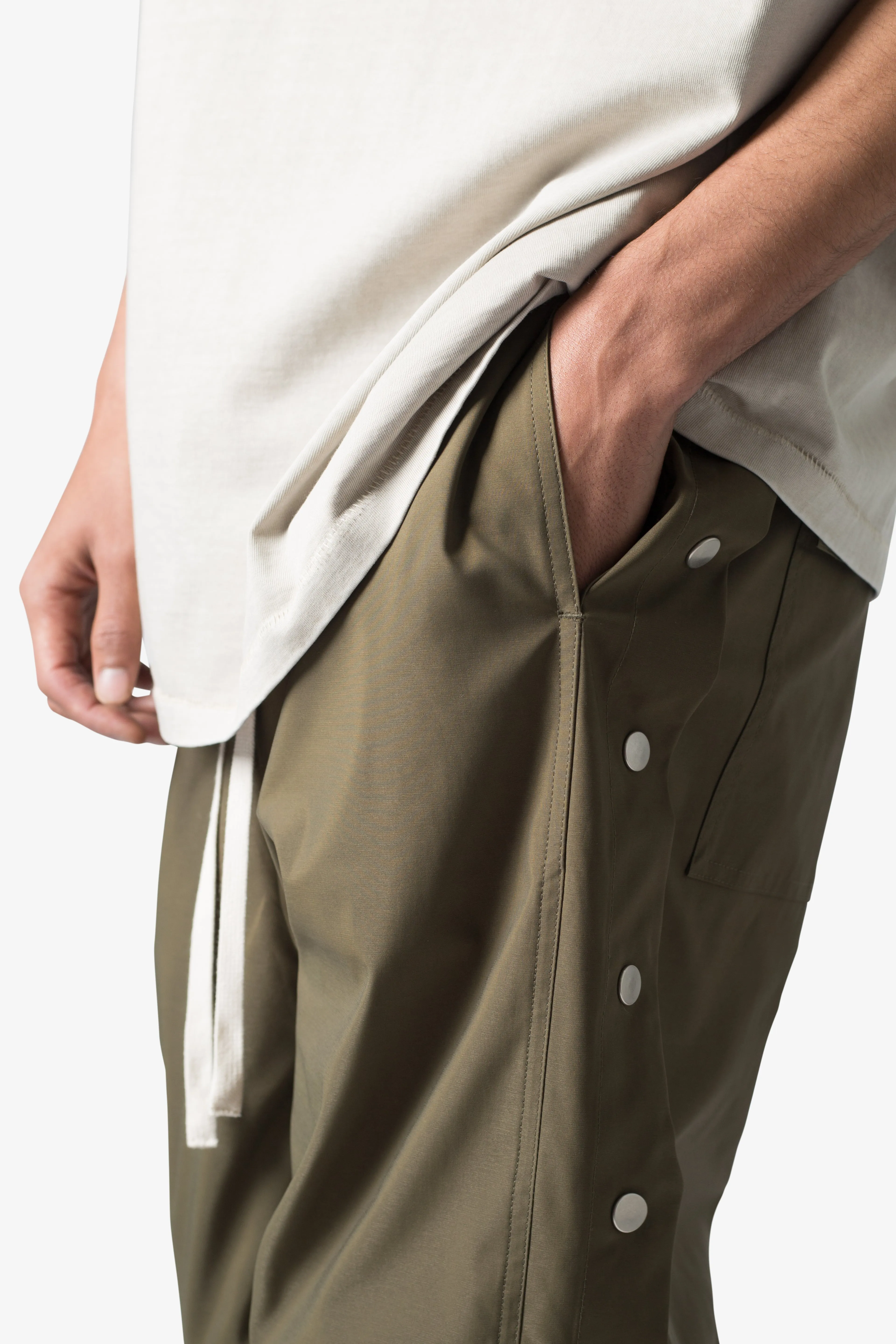 Side Snap Nylon Pants - Olive