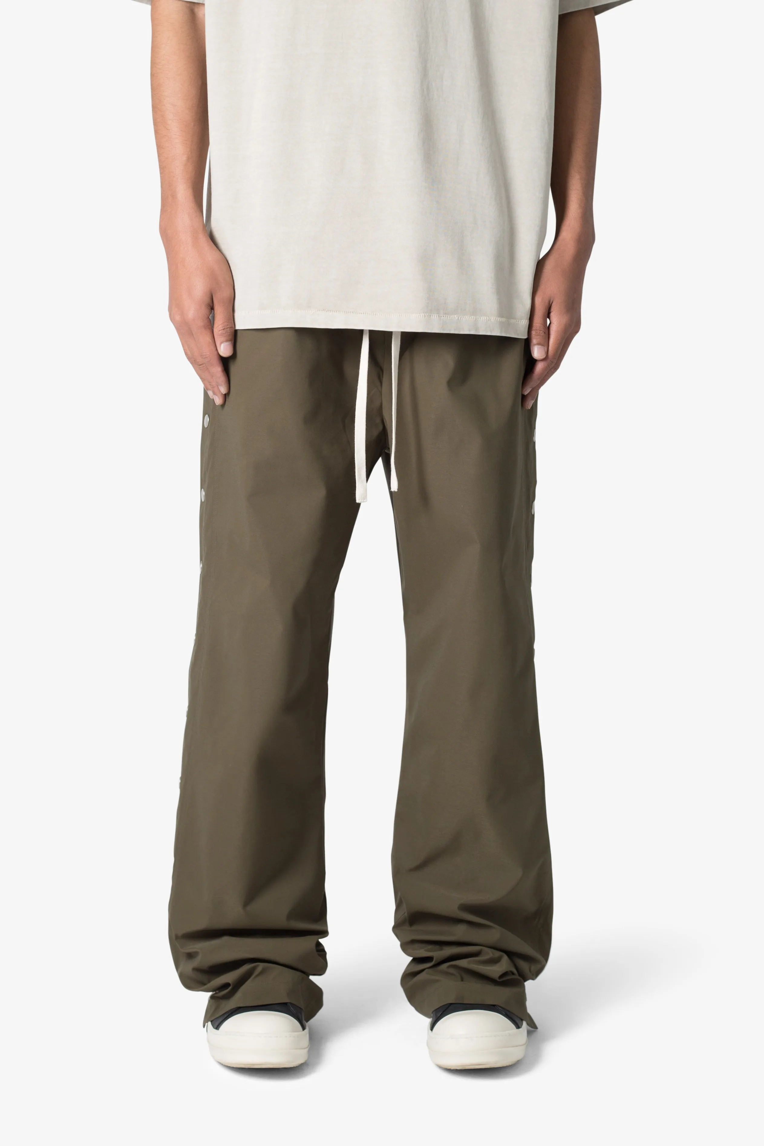 Side Snap Nylon Pants - Olive