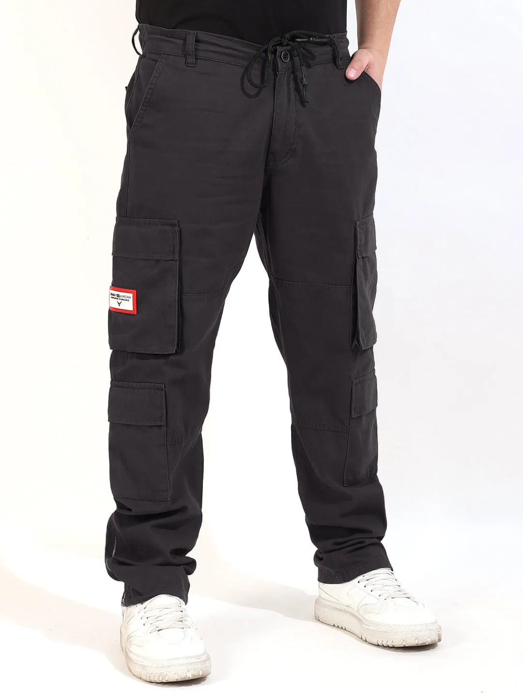 Stylish Dark Grey Cotton Lycra Cargo