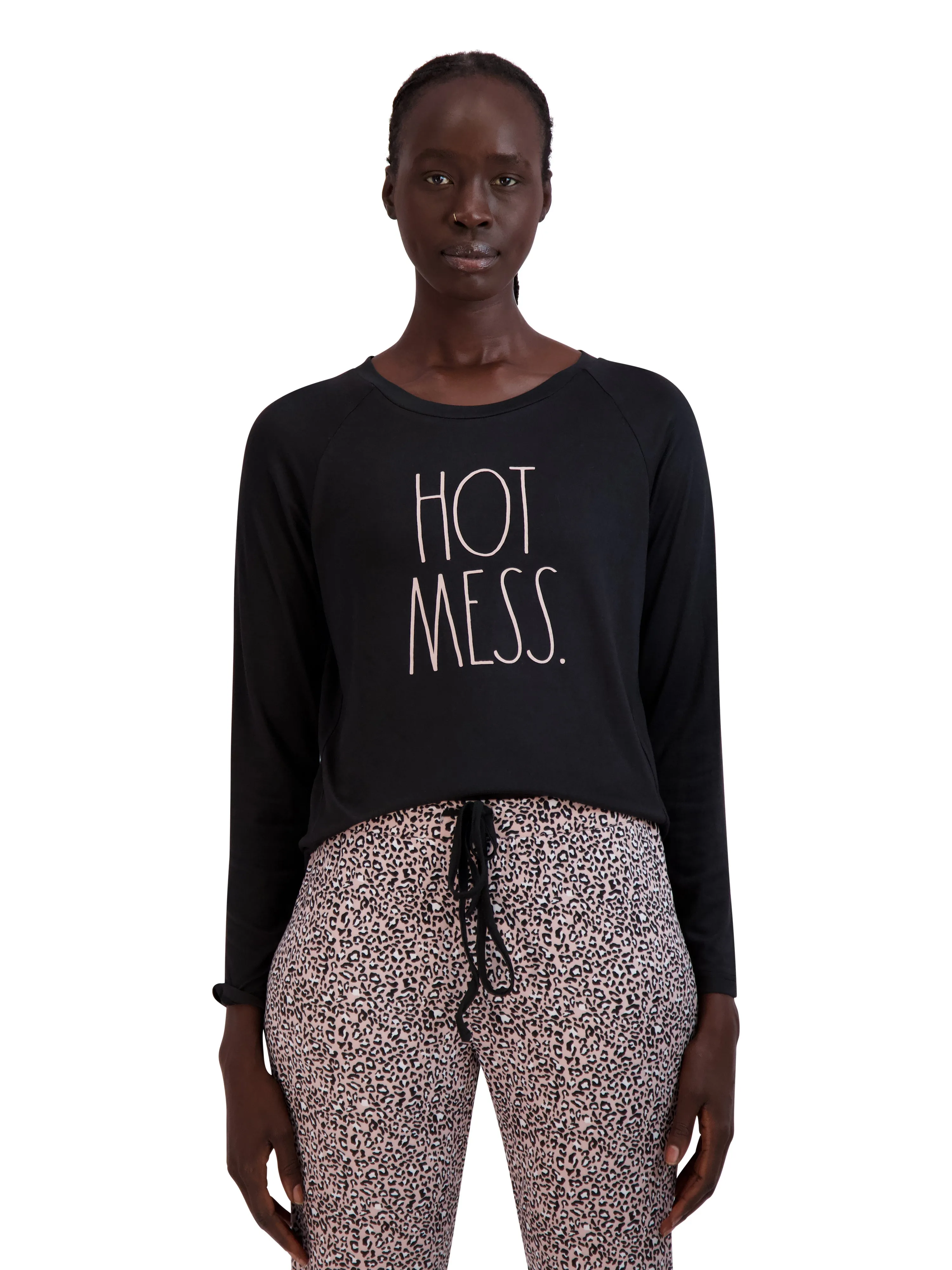 Women's "HOT MESS" Long Sleeve Top and Drawstring Joggers Pajama Set